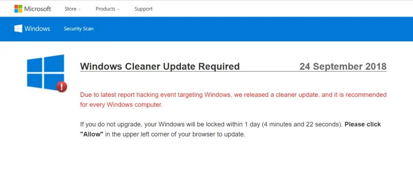 You must update your Windows Cleaner Scam