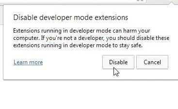 Disable developer mode extensions pop-up