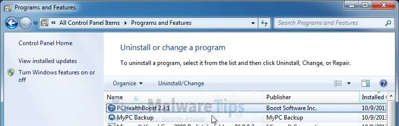 [Image: Uninstall PC HealthBoost program from Windows]