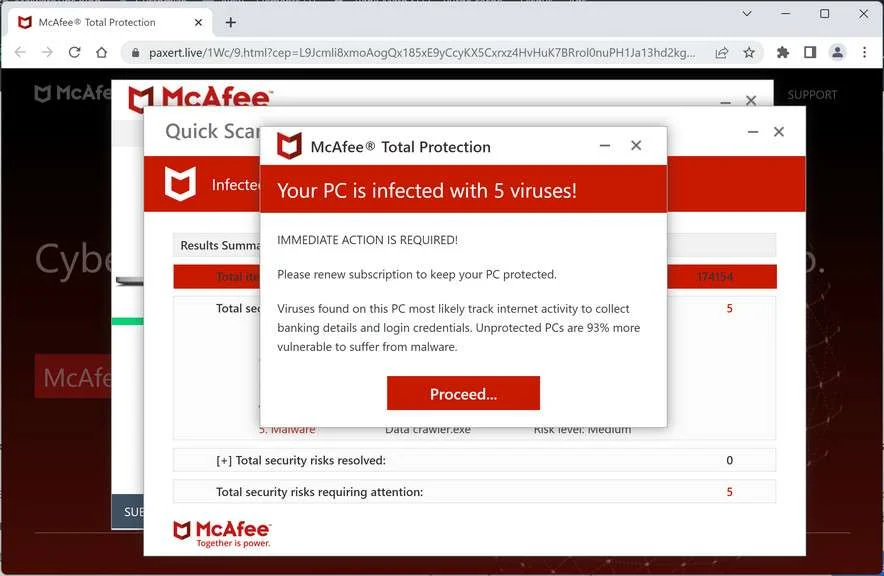 Image: Chrome browser is redirected to Paxert.live