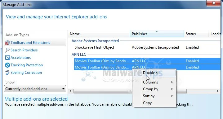 [Image: Movies Toolbar Internet Explorer extensions]