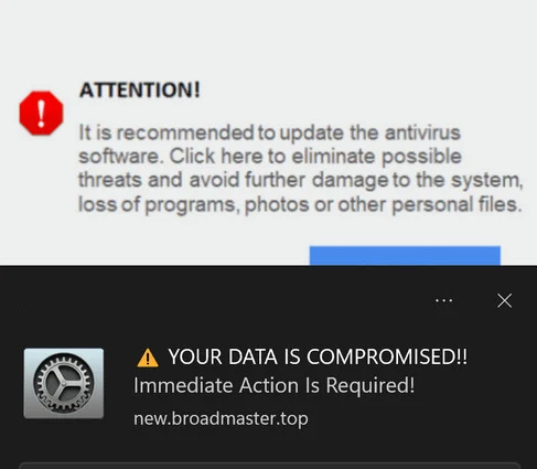 Image: Your Data Is Compromised Pop-up Ads Scam