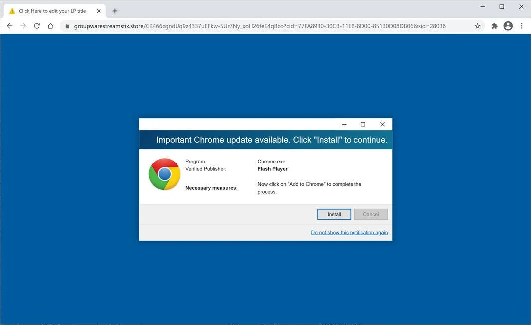 Remove Groupwarestreamsfix.store scam (Virus Removal Guide) 1 Image: Chrome browser is redirected to Groupwarestreamsfix.store