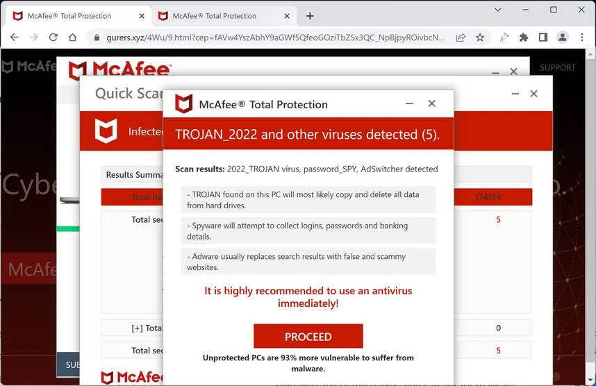 Screenshot of Gurers.xyz Fake Antivirus Scan