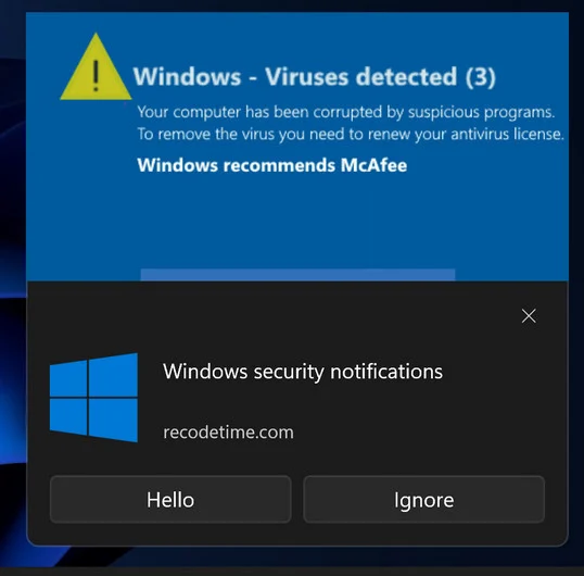 Image: Windows Viruses Detected (3) Fake Alerts