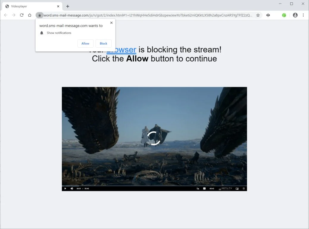 Image: Chrome browser is redirected to Sms-mail-message.com