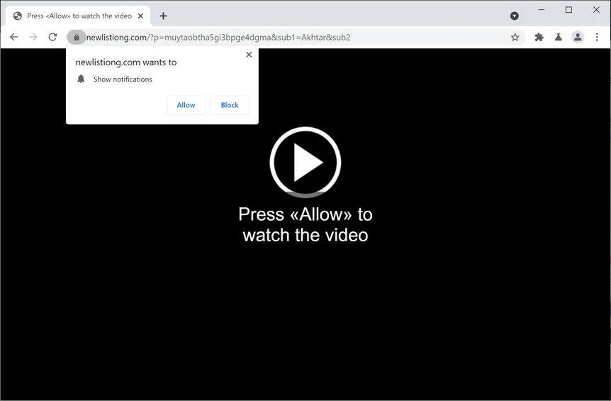 Image: Chrome browser is redirected to Newlistiong.com