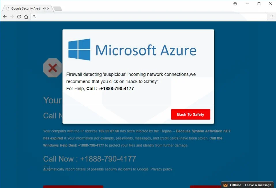 Microsoft Azure pop-up scam virus