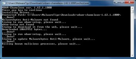 Malwarebytes Chameleon killing malware