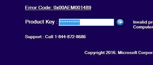 Lock screen Product Key Support Scam