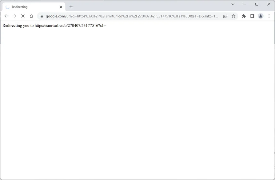 Image: Chrome browser is redirected to Smrturl.co