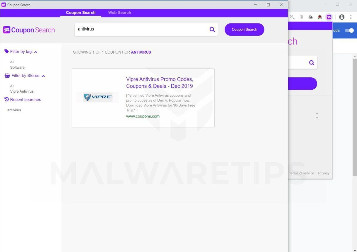 Image: Chrome browser is redirected to Coupon Search