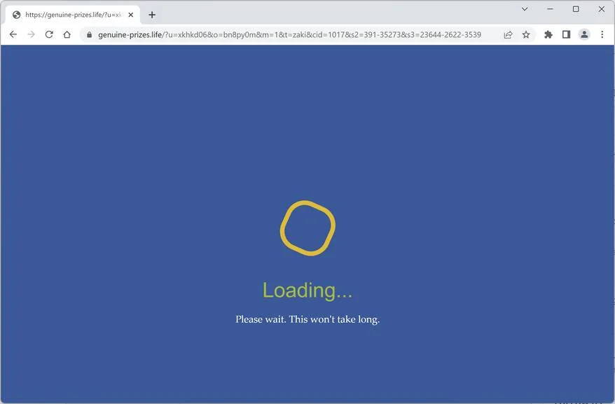 Image: Chrome browser is redirected to Genuine-prizes.life