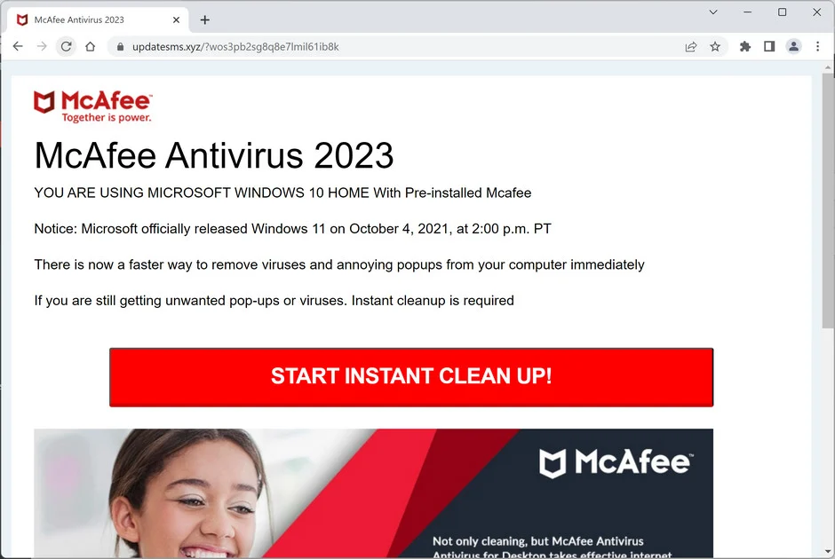 Image: Chrome browser is redirected to Updatesms.xyz