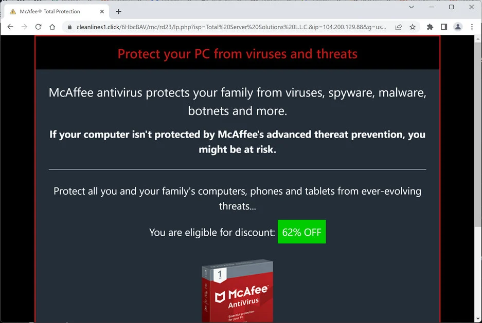 Image: Chrome browser is redirected to Cleanlines1.click
