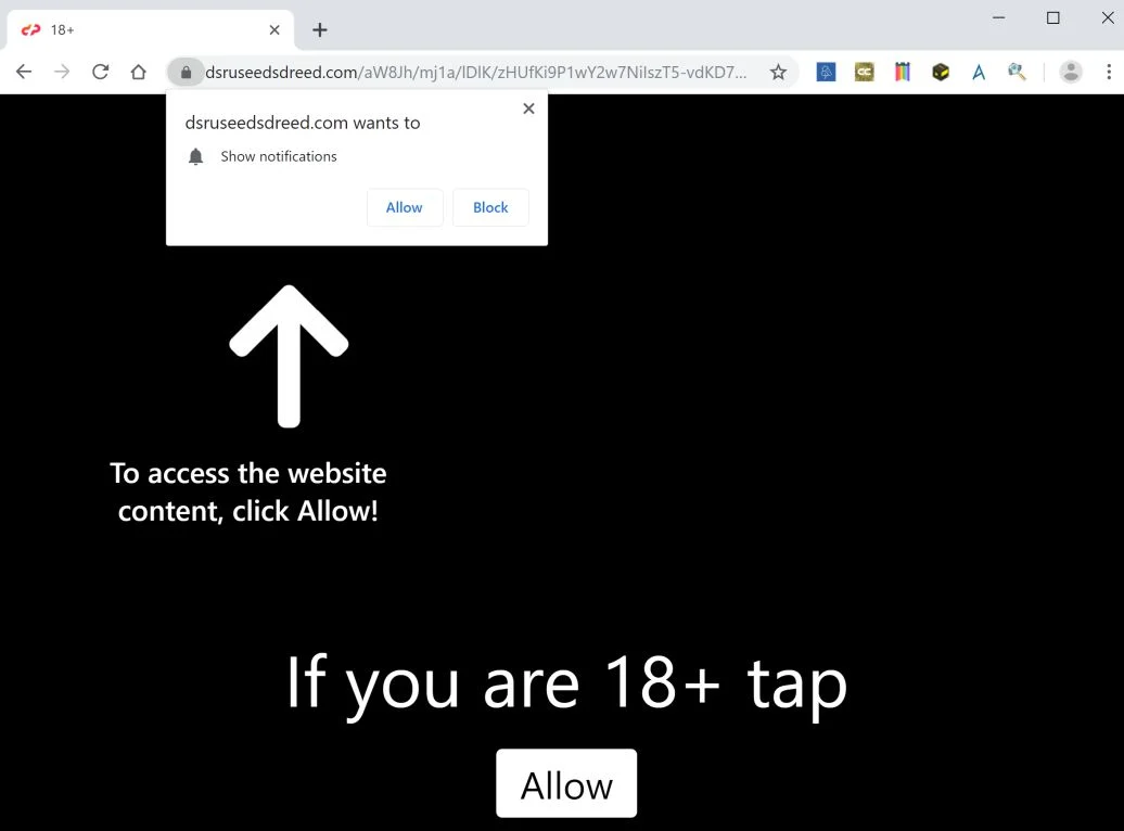 How to remove Dsruseedsdreed.com pop-up ads (Virus Removal Guide) 1 Image: Google Chrome is redirected to Dsruseedsdreed.com