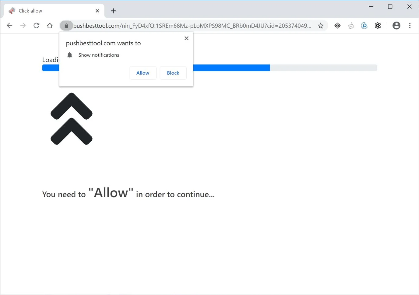 Image: Chrome browser is redirected to Pushbesttool.com