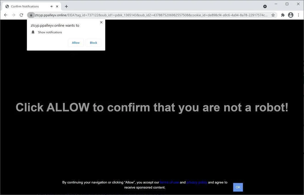 Image: Chrome browser is redirected to Ppalleyv.online