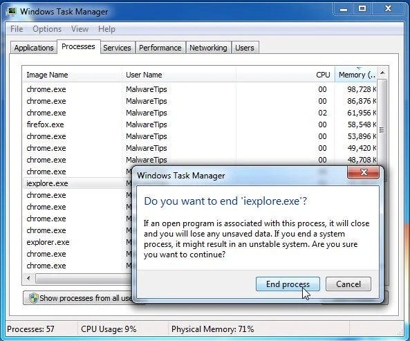 [Image: Kill the malicious process in Windows PC]