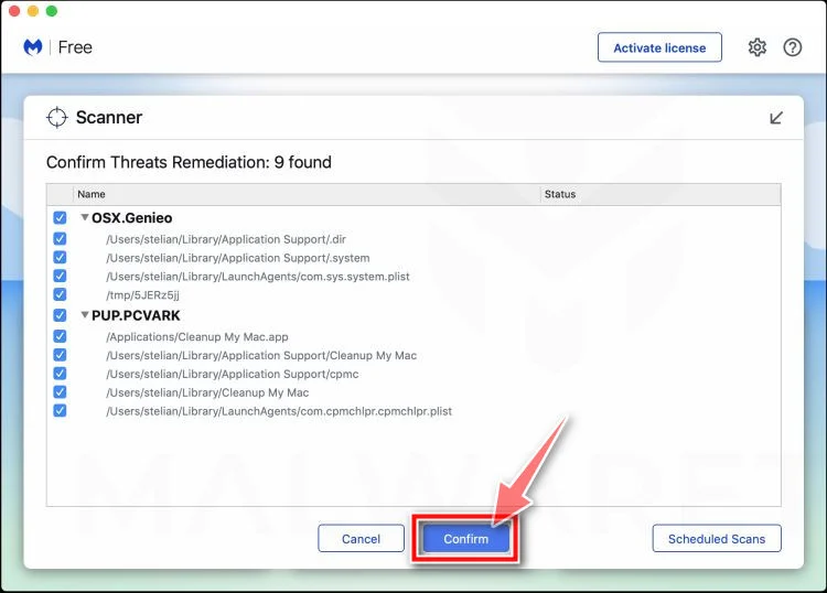 Review the malicious programs and click on Quarantine Review the malicious programs and click on Quarantine to remove malware