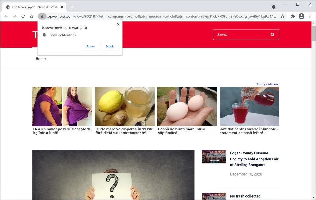 Remove Topwwnews.com pop-up ads (Virus Removal Guide) 1 Image: Chrome browser is redirected to Topwwnews.com