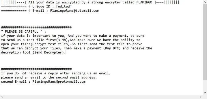 Remove FLAMINGO ransomware (Virus Removal Guide) 1 Image: FLAMINGO ransomware