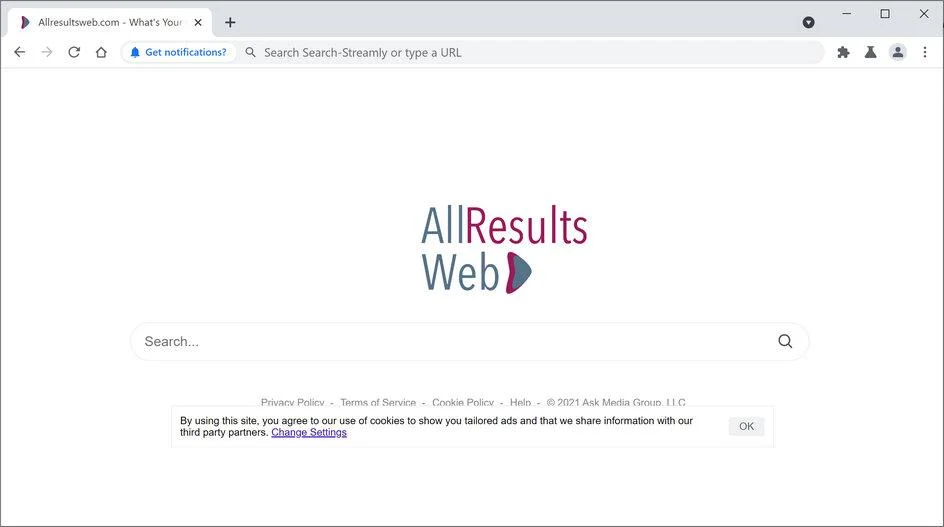 Image: Chrome browser is redirected through AllResultsWeb