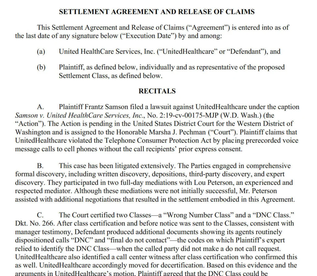 UnitedHealthcare TCPA Settlement: $2.5M for Prerecorded Calls 1 545