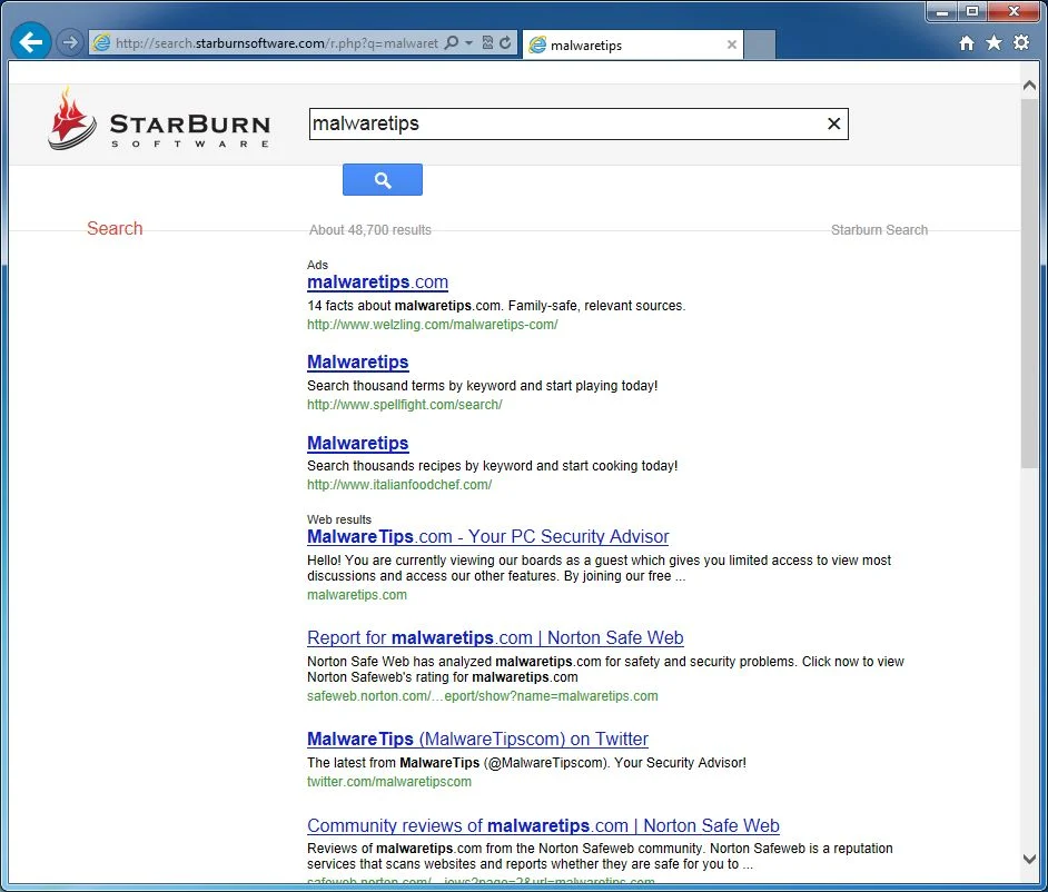 [Image: Starburn Search redirect]
