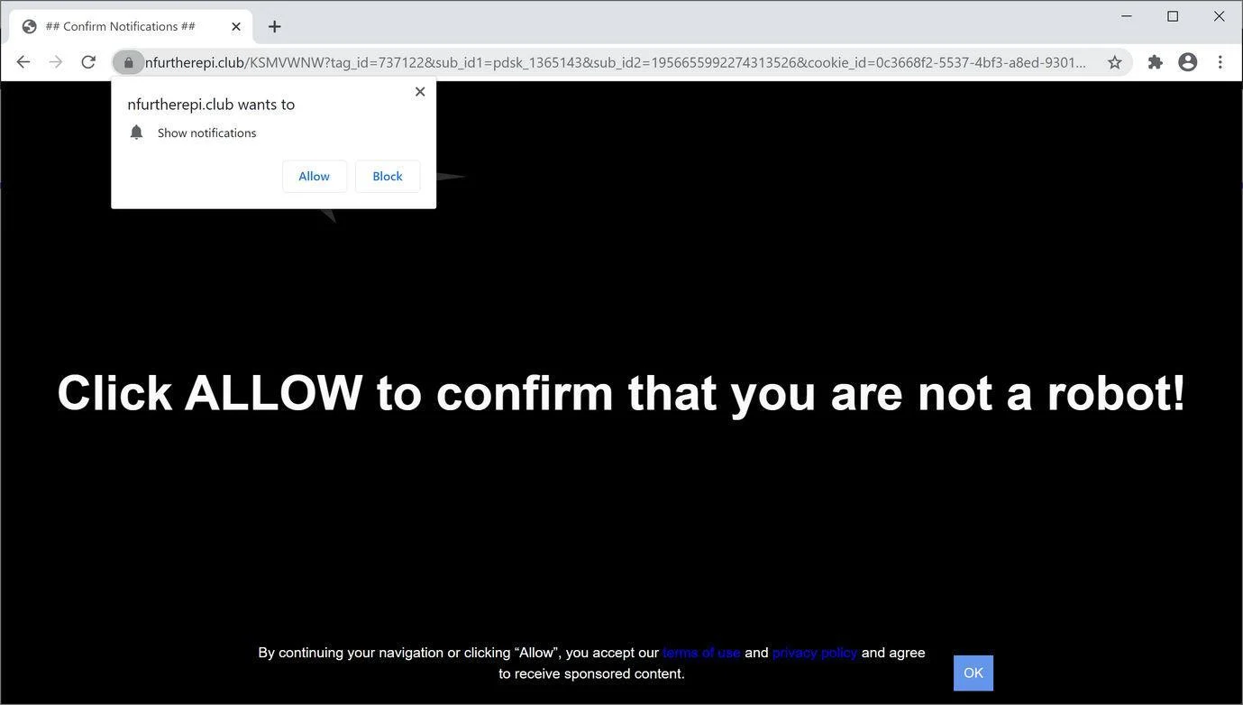 Image: Chrome browser is redirected to Nfurtherepi.club