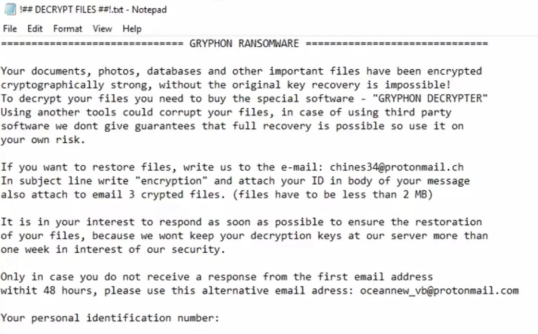 Gryphon Ransomware Virus