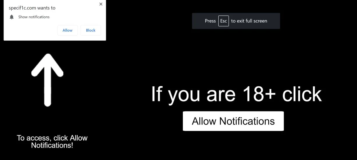 Image: Chrome browser is redirected to the Specif1c.com site