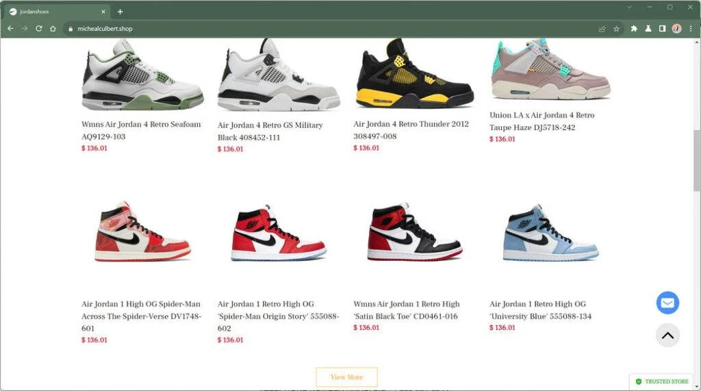 Michealculbert.shop Scam Alert: A Fake Air Jordan Site 1 michealculbert.shop AIR JORDAN