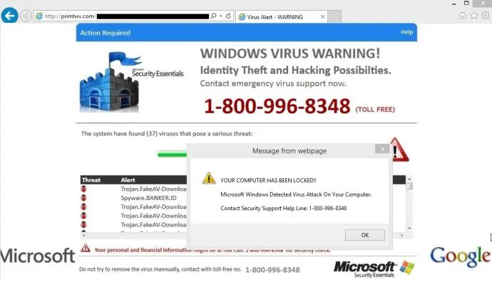 Virus Alert pop-up