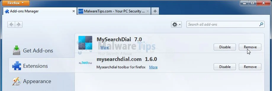 [Image: MySearchDial Firefox extension]