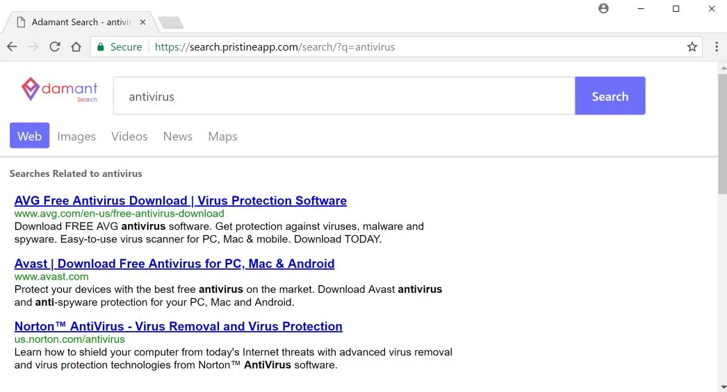 Adamant Search redirect virus
