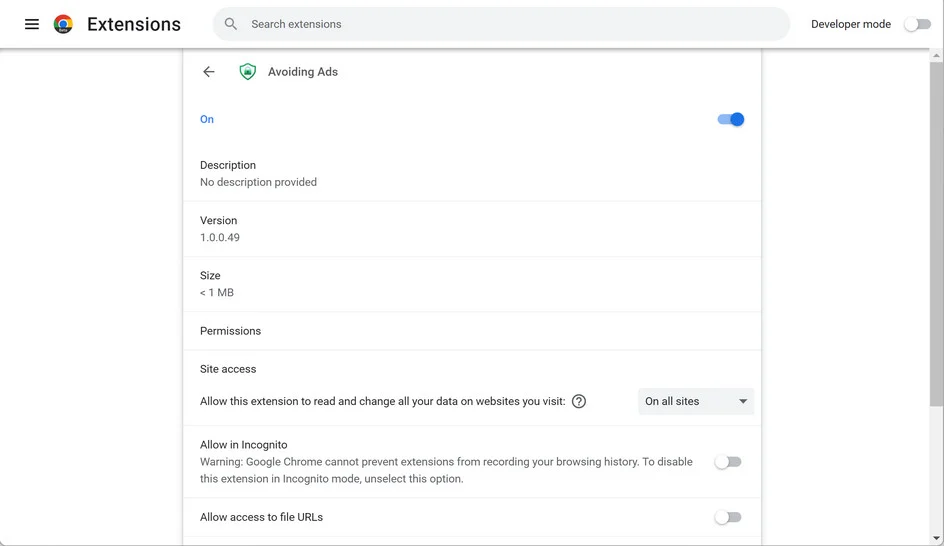 Image: Avoiding Ads Chrome extension