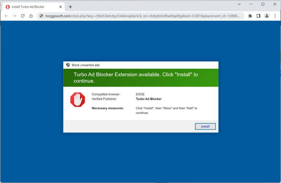 Image: Chrome browser is redirected to Torggissoft.com