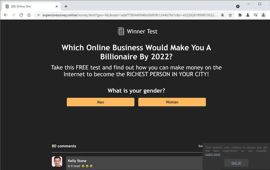Remove Expensivesurvey.online pop-up ads (Virus Removal Guide) 1 Image: Chrome browser is redirected to Expensivesurvey.online