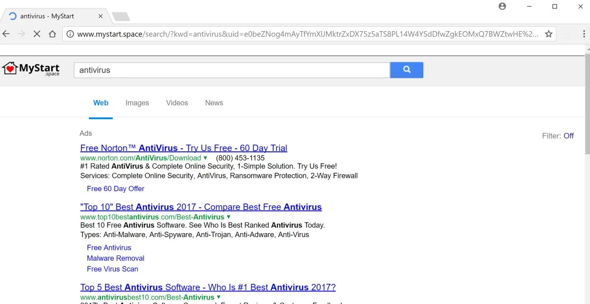 www.mystart.space redirect virus