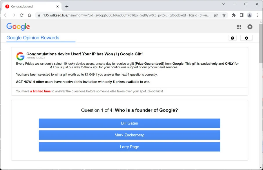Image: Witkaed.live Fake Google Survey