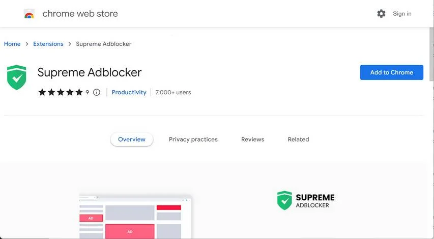 Image: Supreme Adblocker Chrome extension