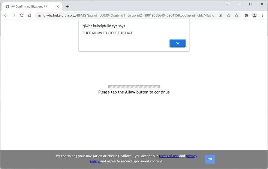 Image: Chrome browser is redirected to Hukelpfulin.xyz