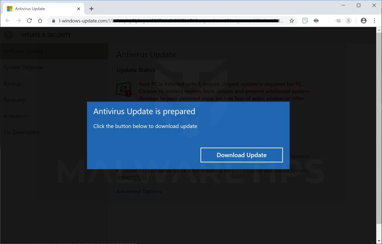 Image: L-windows-update.com fake error messages