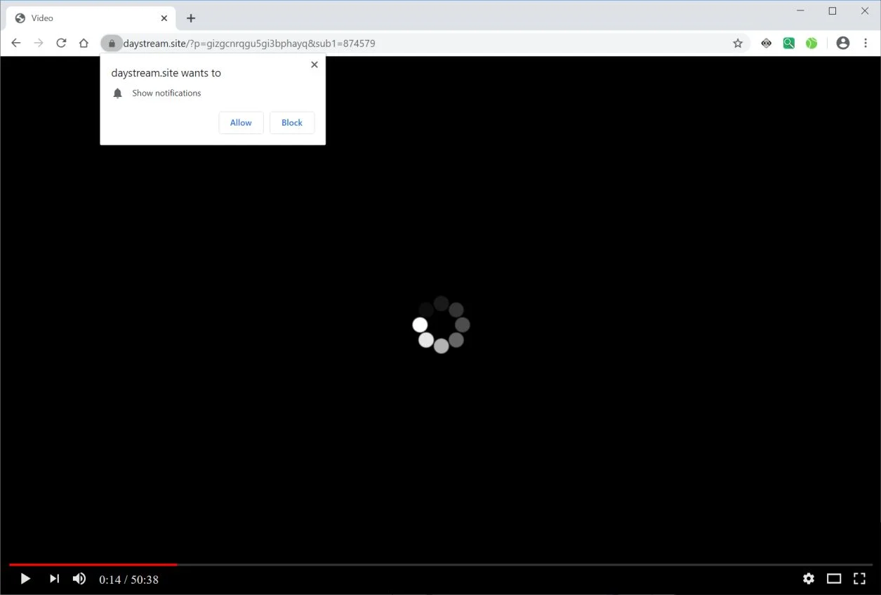 Image: Chrome browser is redirected to Daystream.site