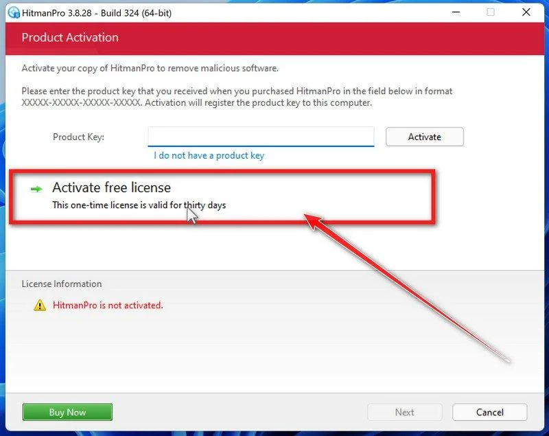 Click on the Activate free license button