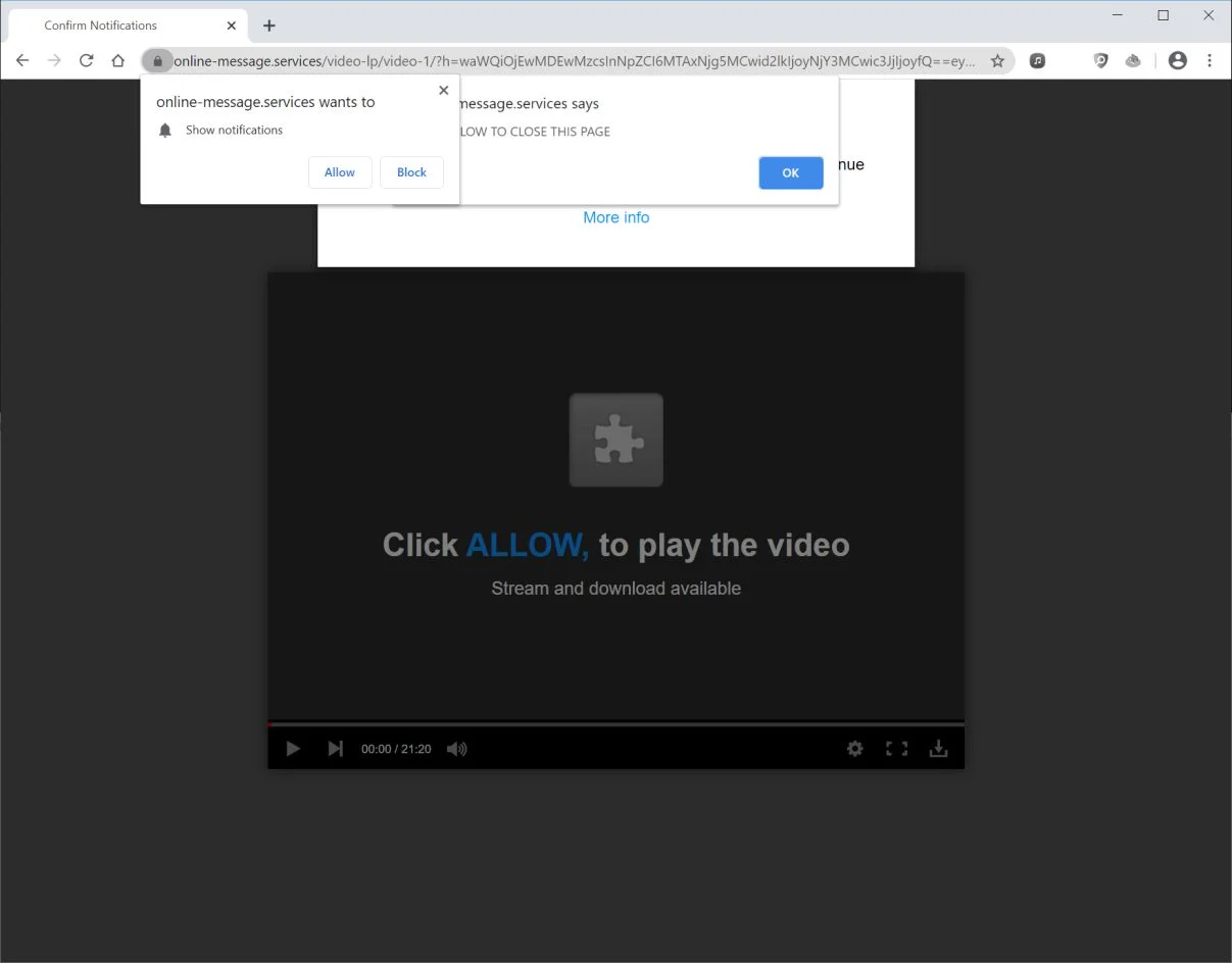 Image: Chrome browser is redirected to Online-message.services