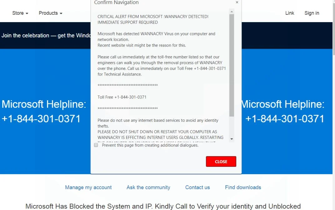 WANNACRY DETECTED scam