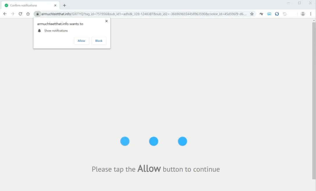 Image: Chrome browser is redirected to Armuchteetthat.info