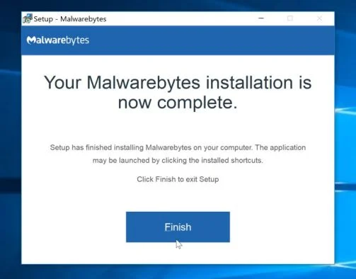 Malwarebytes final setup screen Completing the Malwarebytes Setup Wizard
